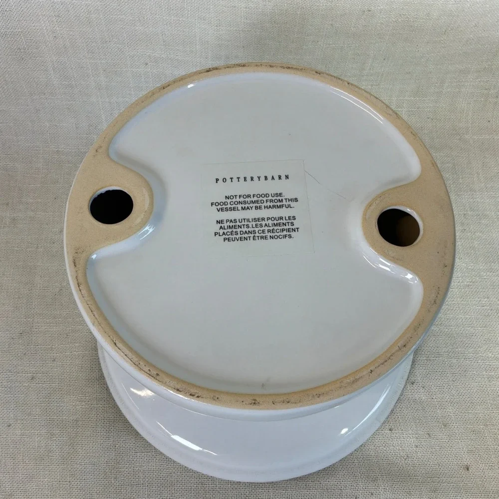 Pottery Barn White Ceramic Pillar Candle Holder Pedestal Stand 8.5 Inch